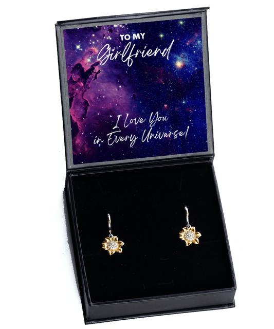 Girlfriend Gift - I Love You In Every Universe - Sunflower Earrings for Birthday, Anniversary, Valentine's Day, Mother's Day, Christmas - Jewelry Gift for Comic Book Girlfriend