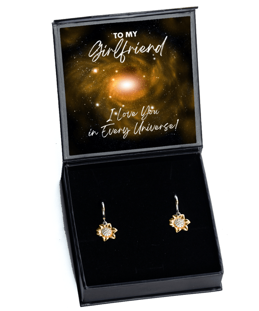 Girlfriend Gift - I Love You In Every Universe - Sunflower Earrings for Valentine's Day, Birthday, Anniversary, Mother's Day, Christmas - Jewelry Gift for Comic Book Girlfriend