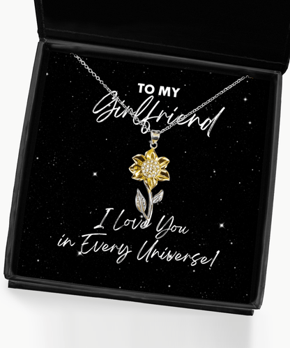 Girlfriend Gift - I Love You In Every Universe - Sunflower Necklace for Anniversary, Birthday, Valentine's Day, Mother's Day, Christmas - Jewelry Gift for Comic Book Girlfriend