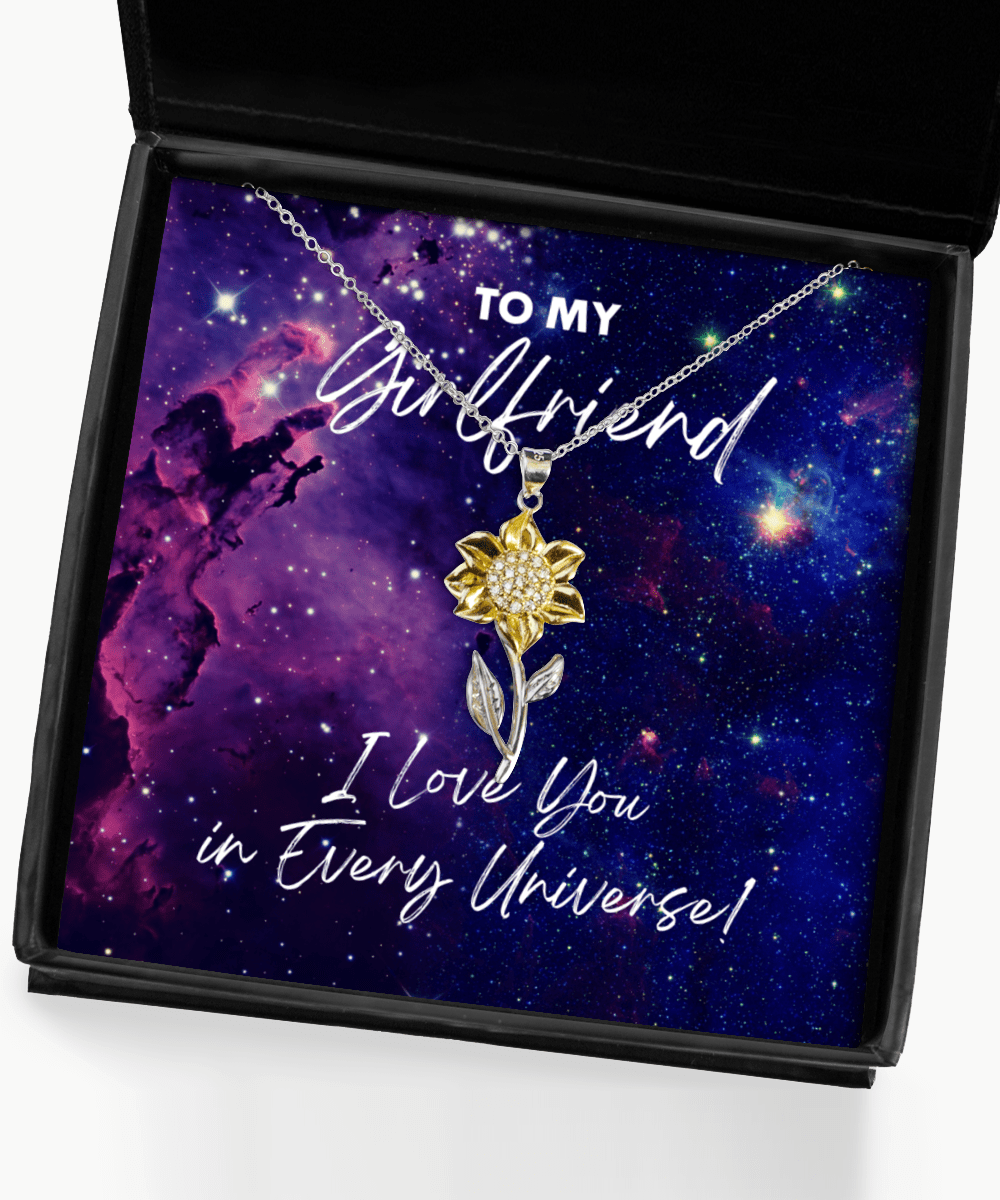 Girlfriend Gift - I Love You In Every Universe - Sunflower Necklace for Birthday, Anniversary, Valentine's Day, Mother's Day, Christmas - Jewelry Gift for Comic Book Girlfriend