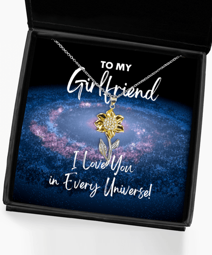 Girlfriend Gift - I Love You In Every Universe - Sunflower Necklace for Valentine's Day, Birthday, Anniversary, Mother's Day, Christmas - Jewelry Gift for Comic Book Girlfriend