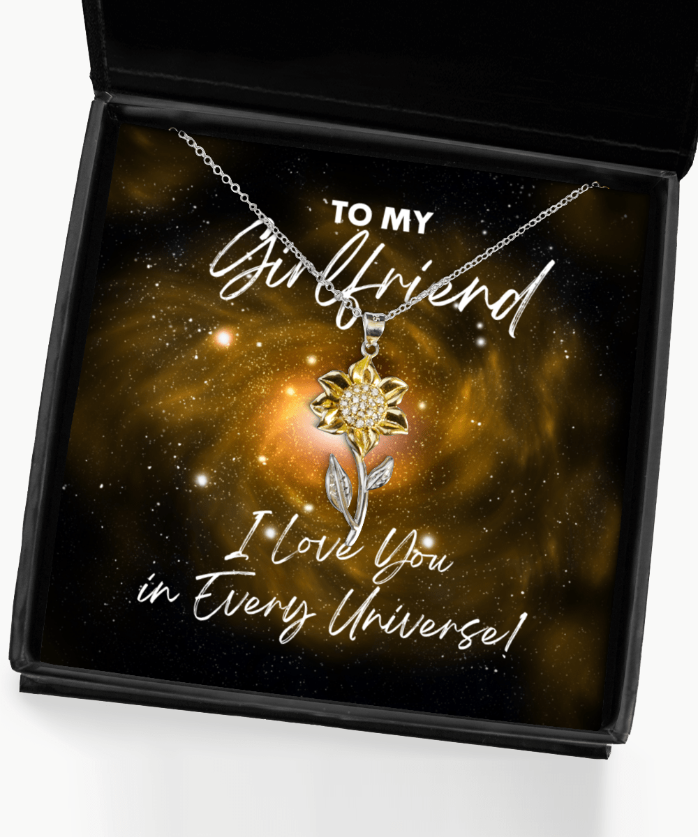 Girlfriend Gift - I Love You In Every Universe - Sunflower Necklace for Valentine's Day, Birthday, Anniversary, Mother's Day, Christmas - Jewelry Gift for Comic Book Girlfriend