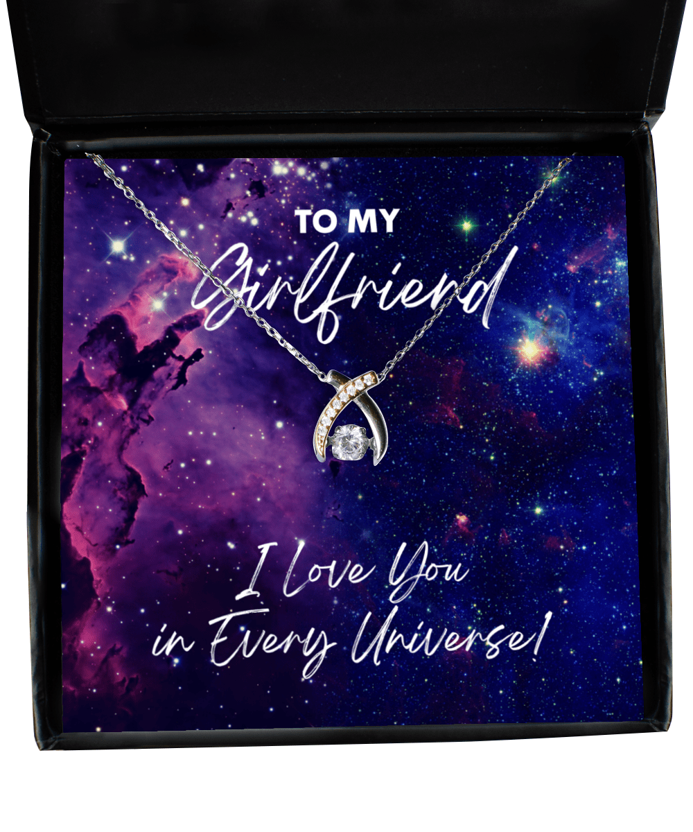 Girlfriend Gift - I Love You In Every Universe - Wishbone Necklace for Birthday, Anniversary, Valentine's Day, Mother's Day, Christmas - Jewelry Gift for Comic Book Girlfriend