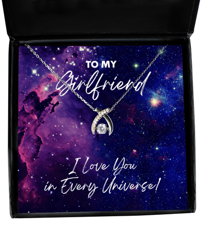 Girlfriend Gift - I Love You In Every Universe - Wishbone Necklace for Birthday, Anniversary, Valentine's Day, Mother's Day, Christmas - Jewelry Gift for Comic Book Girlfriend