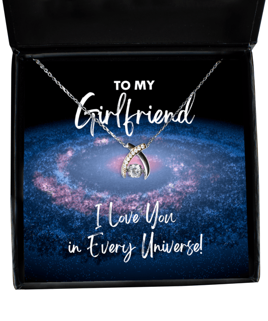 Girlfriend Gift - I Love You In Every Universe - Wishbone Necklace for Valentine's Day, Birthday, Anniversary, Mother's Day, Christmas - Jewelry Gift for Comic Book Girlfriend