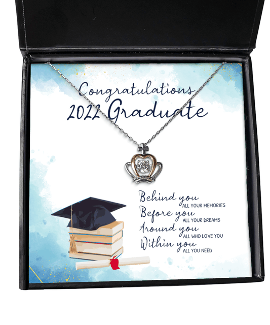 Graduation Gifts - Congratulations 2022 Graduate - Crown Necklace for High School or College Graduation - Jewelry Gift for Graduate