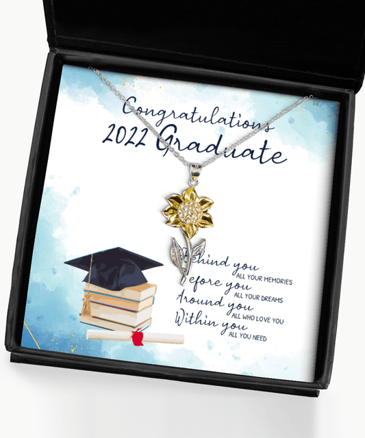 Graduation Gifts - Congratulations 2022 Graduate - Sunflower Necklace for High School or College Graduation - Jewelry Gift for Graduate