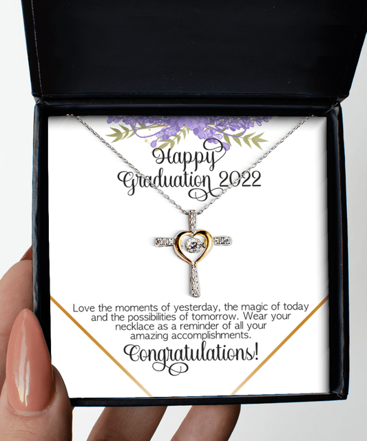 Graduation Gifts - Happy Graduation 2022 - Cross Necklace for High School or College Graduation - Jewelry Gift for Graduate