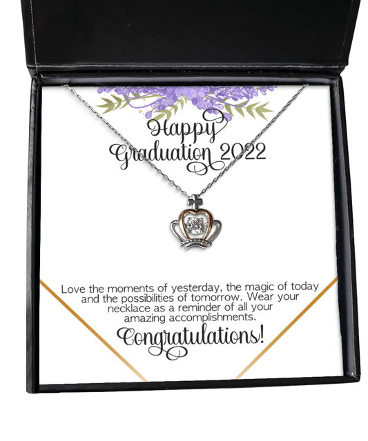 Graduation Gifts - Happy Graduation 2022 - Crown Necklace for High School or College Graduation - Jewelry Gift for Graduate