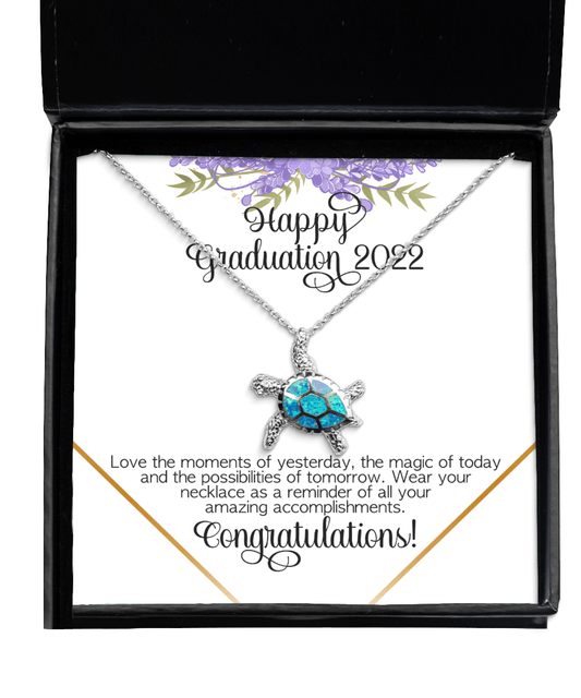 Graduation Gifts - Happy Graduation 2022 - Opal Turtle Necklace for High School or College Graduation - Jewelry Gift for Graduate