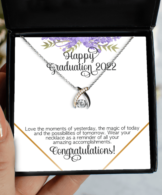 Graduation Gifts - Happy Graduation 2022 - Wishbone Necklace for High School or College Graduation - Jewelry Gift for Graduate