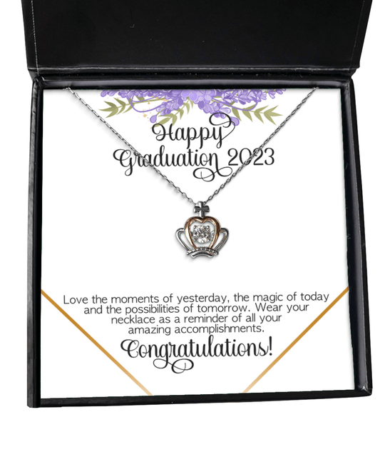 Graduation Gifts - Happy Graduation 2023 - Crown Necklace for High School or College Graduation - Jewelry Gift for Graduate
