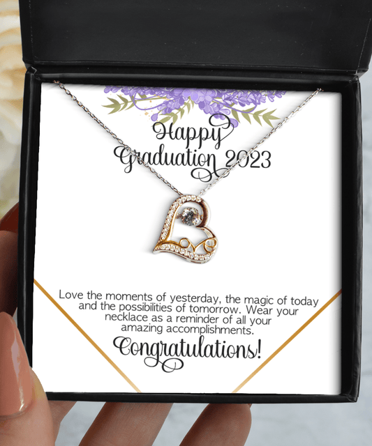 Graduation Gifts - Happy Graduation 2023 - Love Dancing Heart Necklace for High School or College Graduation - Jewelry Gift for Graduate