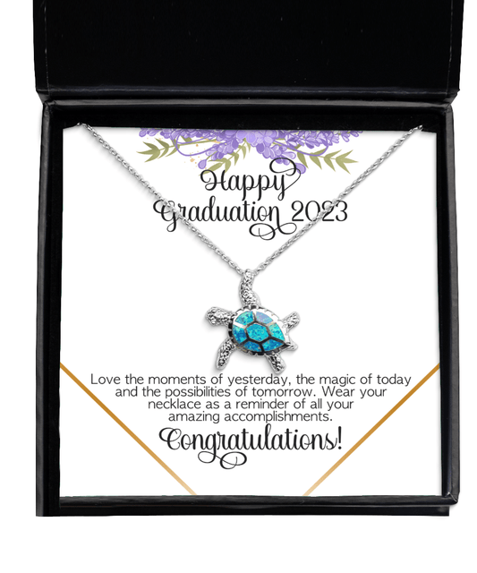Graduation Gifts - Happy Graduation 2023 - Opal Turtle Necklace for High School or College Graduation - Jewelry Gift for Graduate