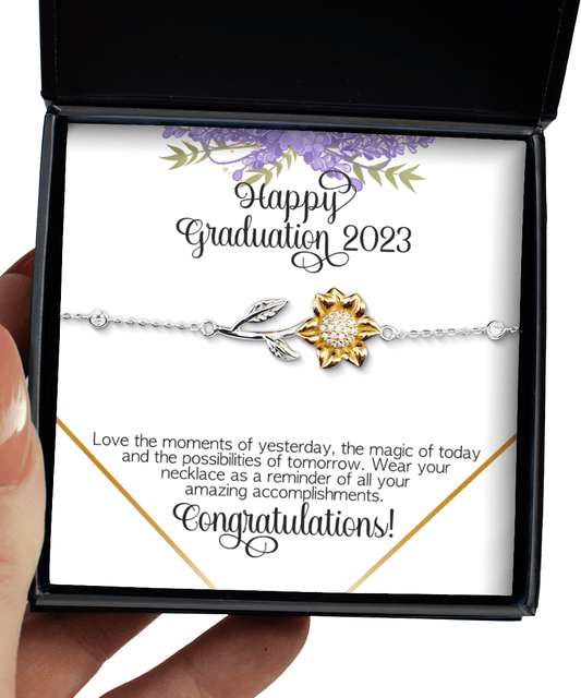 Graduation Gifts - Happy Graduation 2023 - Sunflower Bracelet for High School or College Graduation - Jewelry Gift for Graduate