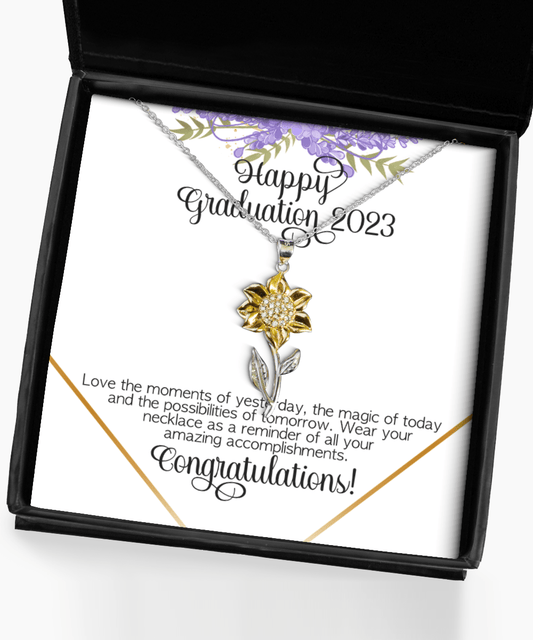 Graduation Gifts - Happy Graduation 2023 - Sunflower Necklace for High School or College Graduation - Jewelry Gift for Graduate