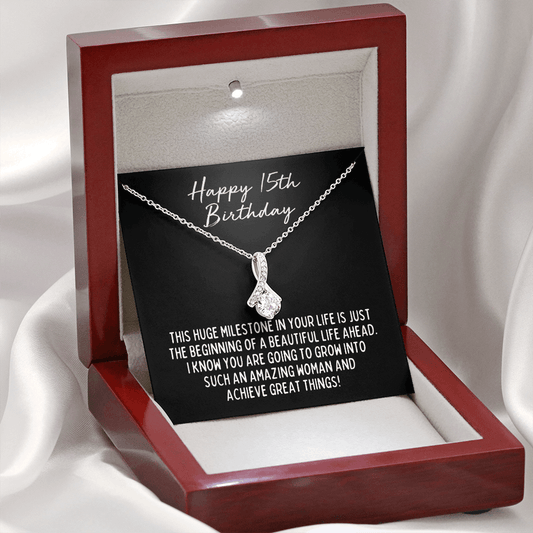 Happy 15th Birthday Necklace - Girls Milestone Birthday Gift - Teenage Girl Fifteenth Quinceañera Birthday Jewelry