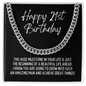 Happy 21st Birthday Cuban Link Chain Necklace - Milestone Birthday Gift - Friend Son Grandson Nephew Brother 21st Birthday Jewelry Stainless Steel Cuban Link Chain / Standard Box