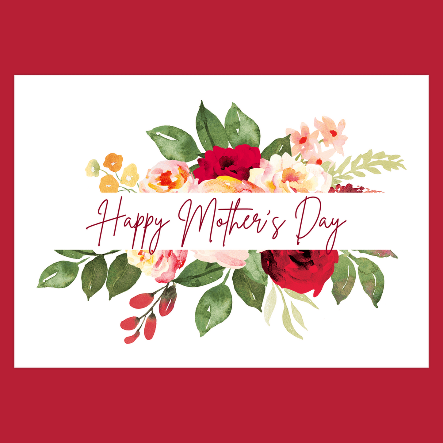 Happy Mother's Day Flowers Bouquet (Folded Floral Mothers Day Card) Cute Gift For Moms 120# Silk Cover / 5x7 inch / 1 Card