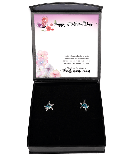 Happy Mother's Day Gifts - Best Mom Ever - Opal Turtle Earrings for Mother's Day - Jewelry Gift for Mom