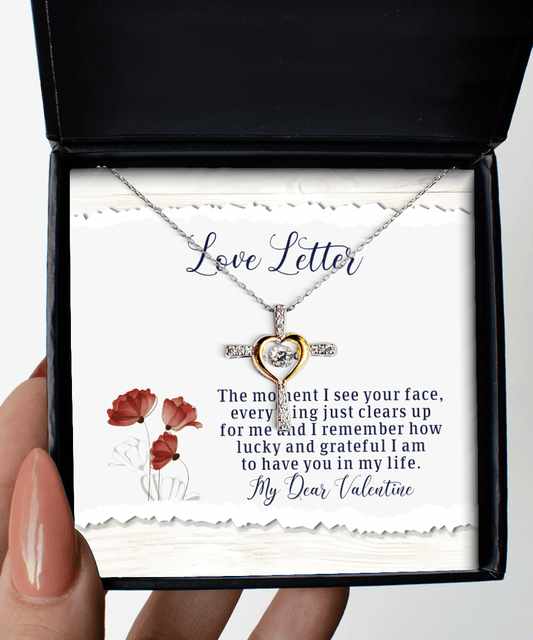 Happy Valentine's Day Gifts - Love Letter for Her - Cross Necklace for Wife, Girlfriend, Fiancee, Soul Mate - Jewelry Gift for Valentine's Day