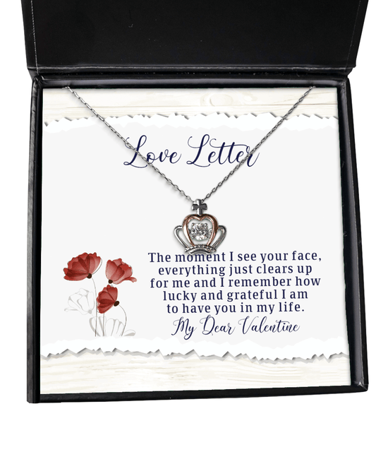Happy Valentine's Day Gifts - Love Letter for Her - Crown Necklace for Wife, Girlfriend, Fiancee, Soul Mate - Jewelry Gift for Valentine's Day