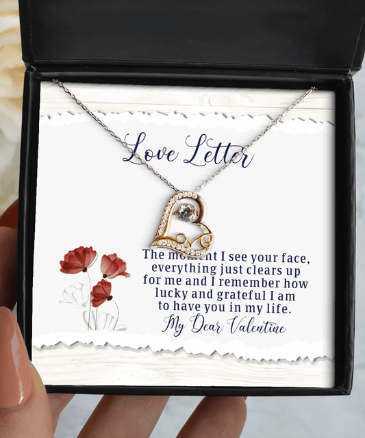 Happy Valentine's Day Gifts - Love Letter for Her - Love Dancing Heart Necklace for Wife, Girlfriend, Fiancee, Soul Mate - Jewelry Gift for Valentine's Day