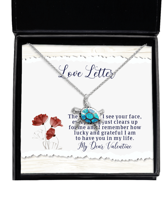 Happy Valentine's Day Gifts - Love Letter for Her - Opal Turtle Necklace for Wife, Girlfriend, Fiancee, Soul Mate - Jewelry Gift for Valentine's Day