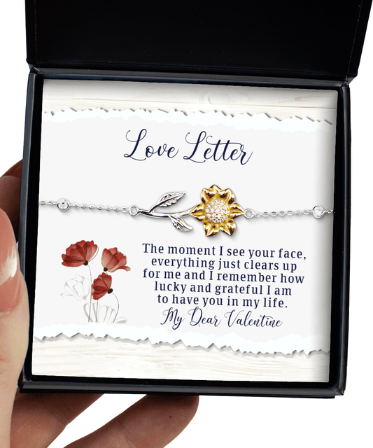 Happy Valentine's Day Gifts - Love Letter for Her - Sunflower Bracelet for Wife, Girlfriend, Fiancee, Soul Mate - Jewelry Gift for Valentine's Day