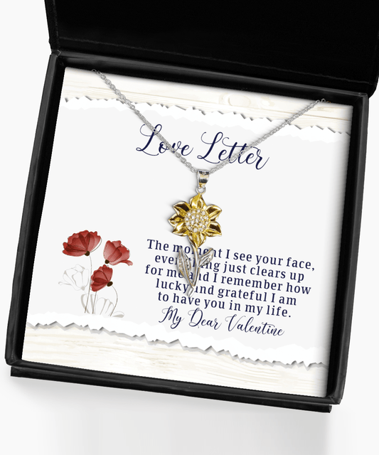 Happy Valentine's Day Gifts - Love Letter for Her - Sunflower Necklace for Wife, Girlfriend, Fiancee, Soul Mate - Jewelry Gift for Valentine's Day