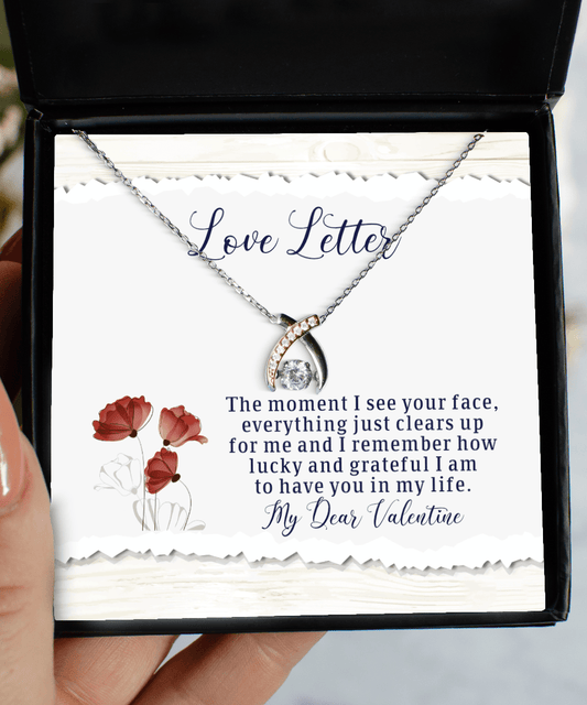 Happy Valentine's Day Gifts - Love Letter for Her - Wishbone Necklace for Wife, Girlfriend, Fiancee, Soul Mate - Jewelry Gift for Valentine's Day