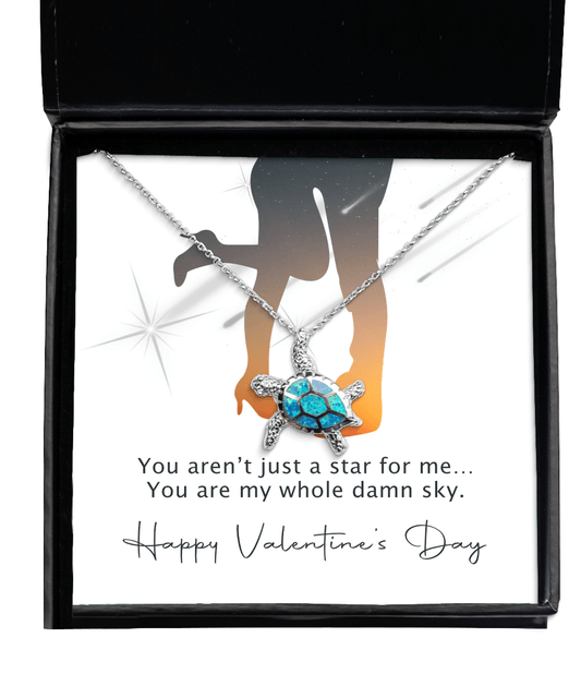Happy Valentine's Day Gifts - You Are My Whole Damn Sky - Opal Turtle Necklace for Valentine's Day - Jewelry Gift for Wife, Girlfriend, Fiancee