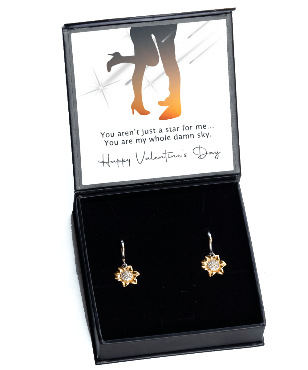 Happy Valentine's Day Gifts - You Are My Whole Damn Sky - Sunflower Earrings for Valentine's Day - Jewelry Gift for Wife, Girlfriend, Fiancee