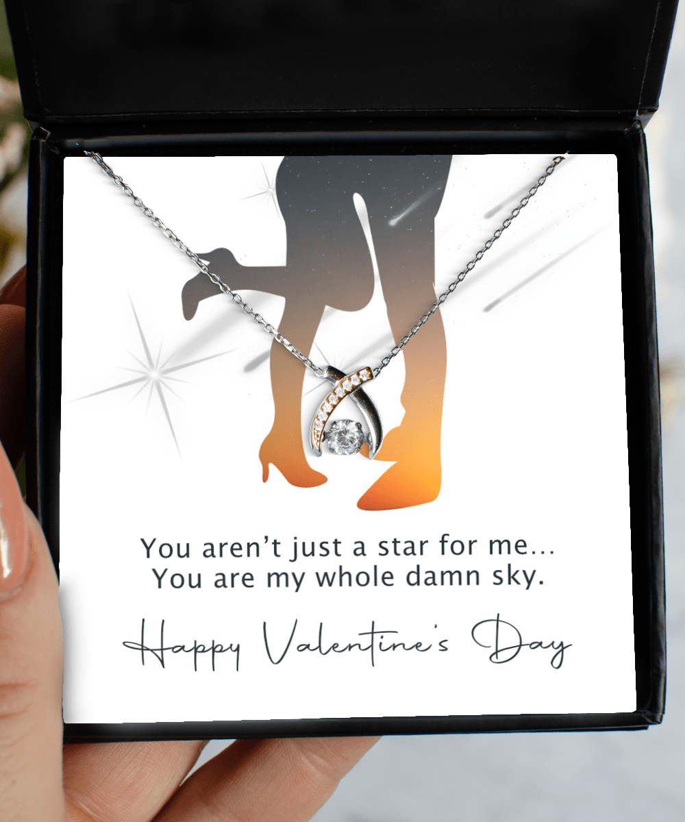 Happy Valentine's Day Gifts - You Are My Whole Damn Sky - Wishbone Necklace for Valentine's Day - Jewelry Gift for Wife, Girlfriend, Fiancee