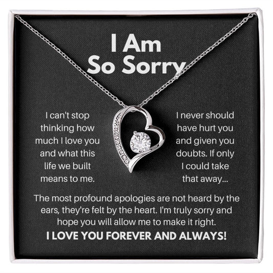 I Am So Sorry Necklace - Apology Gift - I Apologize Forgive Me - Forever Love Forgiveness Jewelry 14k White Gold Finish / Standard Box