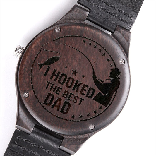 I Hooked the Best Dad Engraved Wooden Watch - Funny Gift for Fishing Dad - Birthday Gift for Fisherman - Father's Day Gift - Christmas Gift