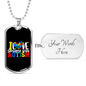 I Love Someone With Autism - Autism Awareness Dog Tag Necklace Military Chain (Silver) / Yes