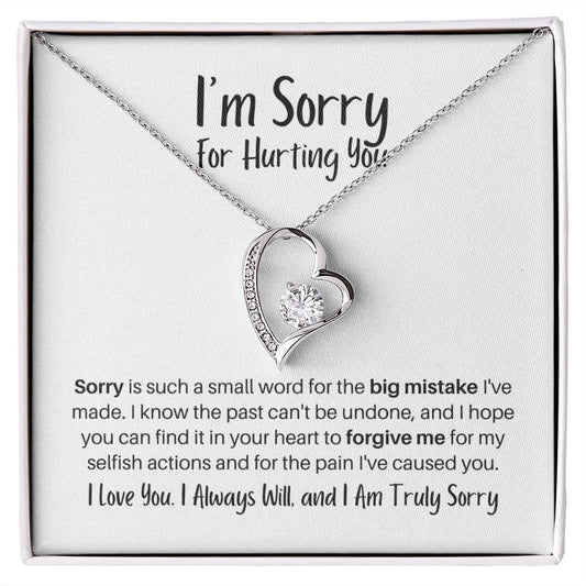 I'm Sorry for Hurting You Necklace - Big Mistake - Apology Gift - I Apologize Forgive Me - Forever Love Forgiveness Jewelry 14k White Gold Finish / Standard Box