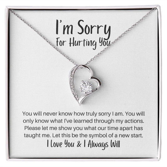 I'm Sorry for Hurting You Necklace - New Start - Apology Gift - I Apologize Forgive Me - Forever Love Forgiveness Jewelry 14k White Gold Finish / Standard Box