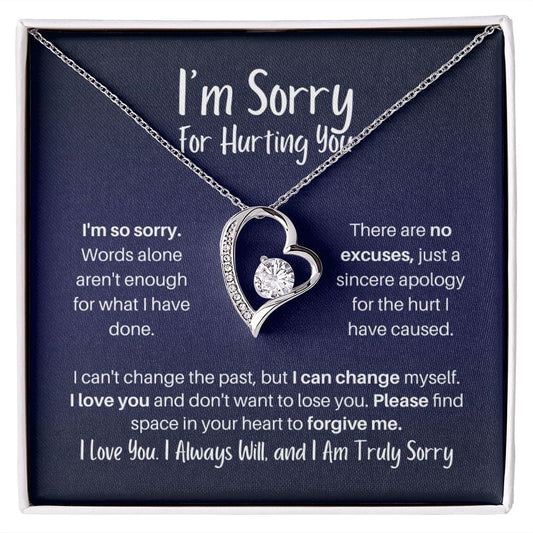I'm Sorry for Hurting You Necklace - No Excuses - Apology Gift - I Apologize Forgive Me - Forever Love Forgiveness Jewelry 14k White Gold Finish / Standard Box