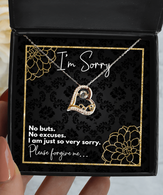 I'm Sorry Gifts - No Buts No Excuses, I'm Just So Very Sorry - Love Dancing Heart Necklace for Apology - Jewelry Gift for Groveling