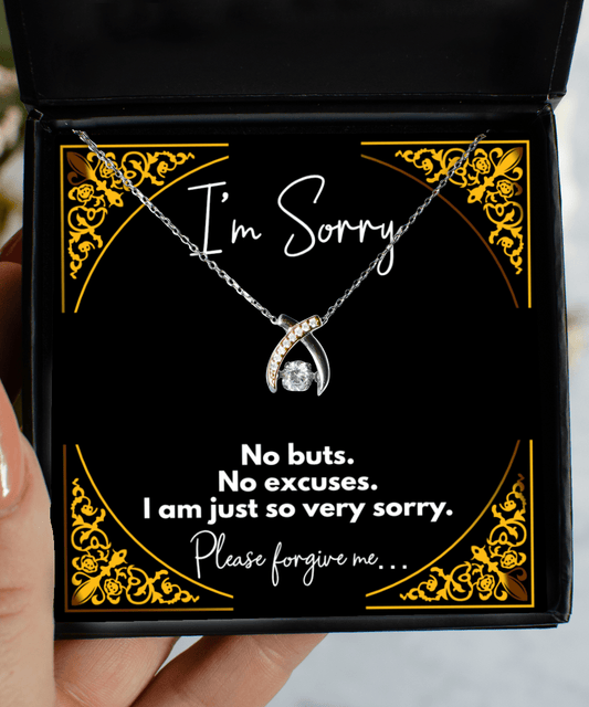 I'm Sorry Gifts - No Buts No Excuses I'm Just So Very Sorry - Wishbone Necklace for Apology - Jewelry Gift for Groveling