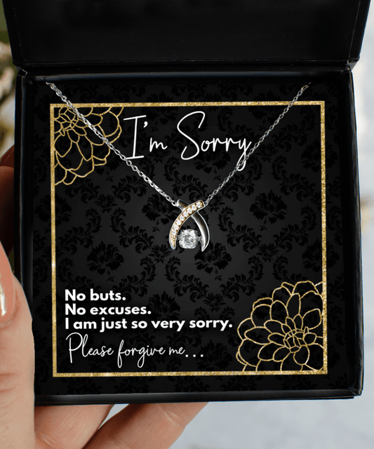 I'm Sorry Gifts - No Buts No Excuses, I'm Just So Very Sorry - Wishbone Necklace for Apology - Jewelry Gift for Groveling