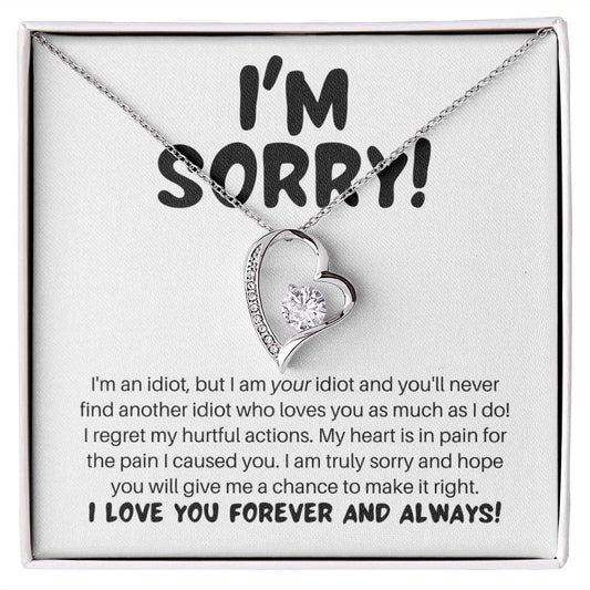 I'm Sorry I'm an Idiot Necklace - Apology Gift - I Apologize Forgive Me - Forever Love Forgiveness Jewelry 14k White Gold Finish / Standard Box