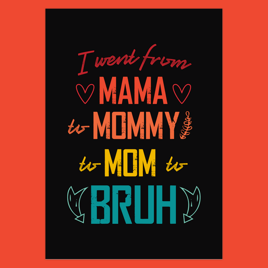 I Went From Mama to Mommy to Mom to Bruh (Folded Funny Mothers Day Card) Fun Gift For Moms 120# Silk Cover / 5x7 inch / 1 Card
