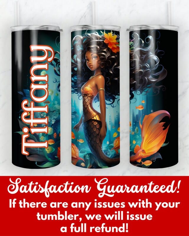 Personalized Black Mermaid Tumbler Gift for Girls, Custom African American Mermaid 20oz Skinny Tumbler, Black Girl Magic Cup for Kids