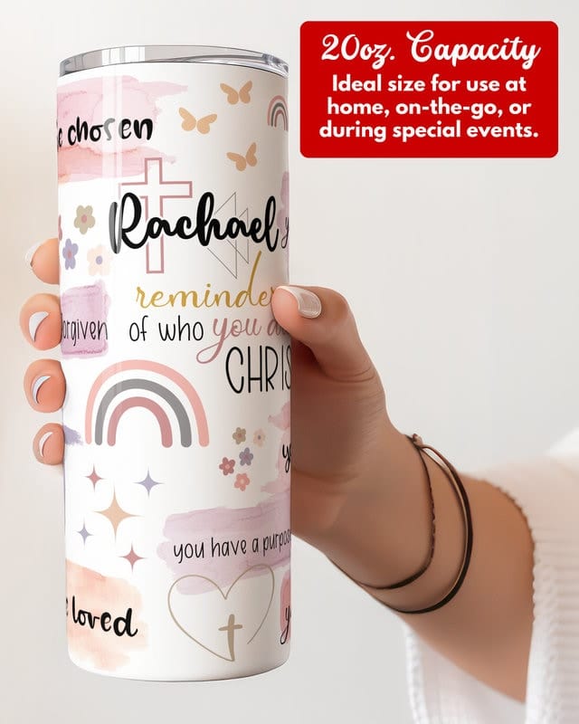 Personalized Christian Affirmations Tumbler, Religious Gift for Christians, Custom Confirmation Gift, Bible Affirmations 20oz Skinny Tumbler