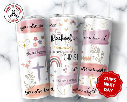 Personalized Christian Affirmations Tumbler, Religious Gift for Christians, Custom Confirmation Gift, Bible Affirmations 20oz Skinny Tumbler