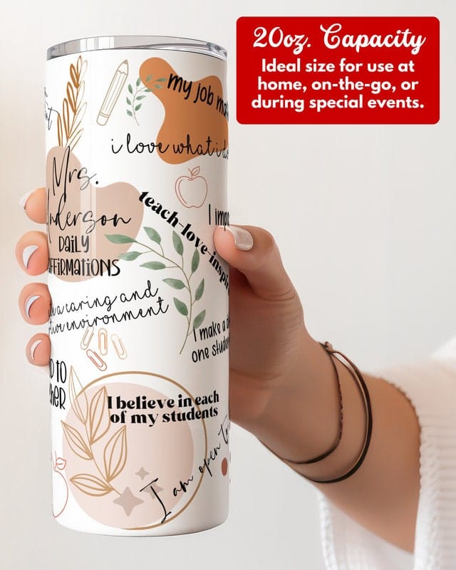 Personalized Teacher Affirmations Tumbler, Back to School Custom Teacher Appreciation Gift Cup, Teacher Fuel Travel Mug for Favorite Teacher