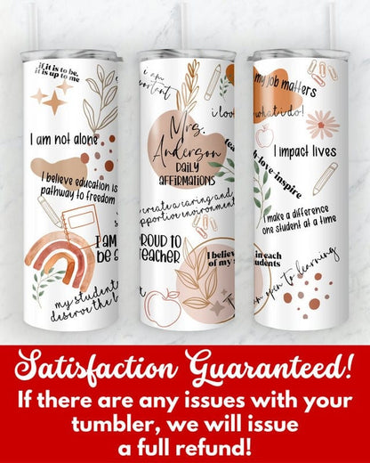 Personalized Teacher Affirmations Tumbler, Back to School Custom Teacher Appreciation Gift Cup, Teacher Fuel Travel Mug for Favorite Teacher